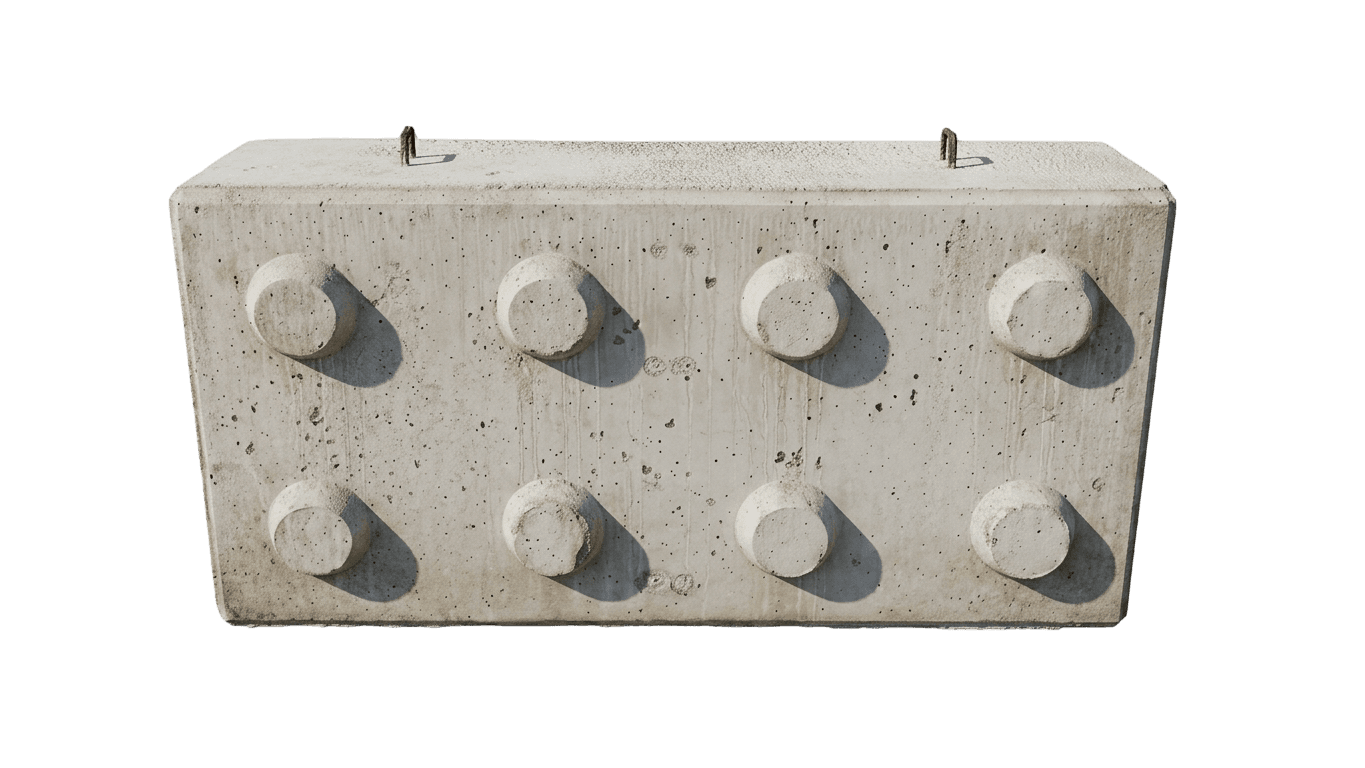 Globi MI concrete Lego block, the face with eight studs, background removed